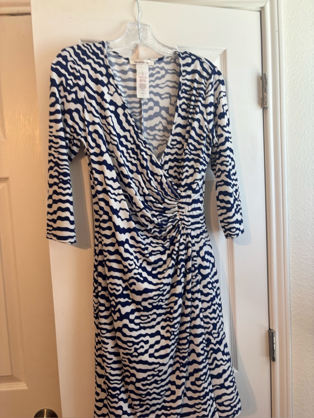 Laundry by Design Navy and White Ruched Wrap-Style Dress